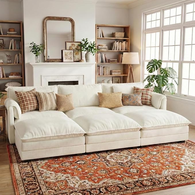 ELUCHANG 113'' Modular Sectional Cloud Couch, Modern Comfy Chenille Sleeper Sofa by ELUCHANG