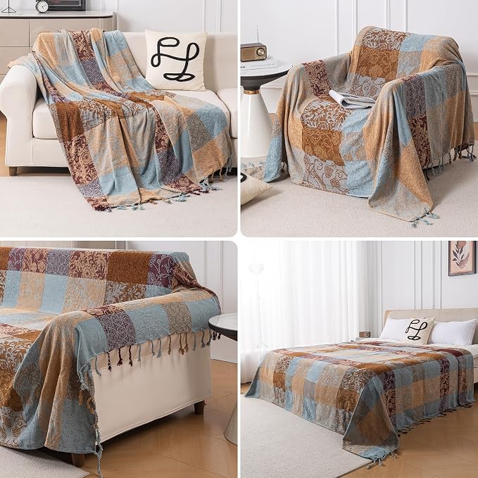 Bohemian Chenille Throw Blanket, Boho Jacquard Tassels Cover - Image 4