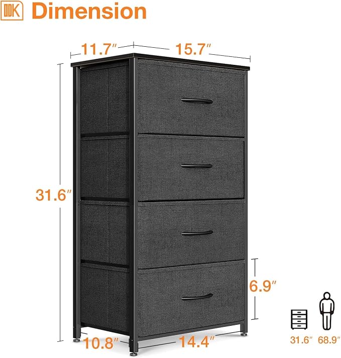 ODK Dresser for Bedroom with 4 Storage Drawers, Small Dresser Chest of Fabric - Image 3