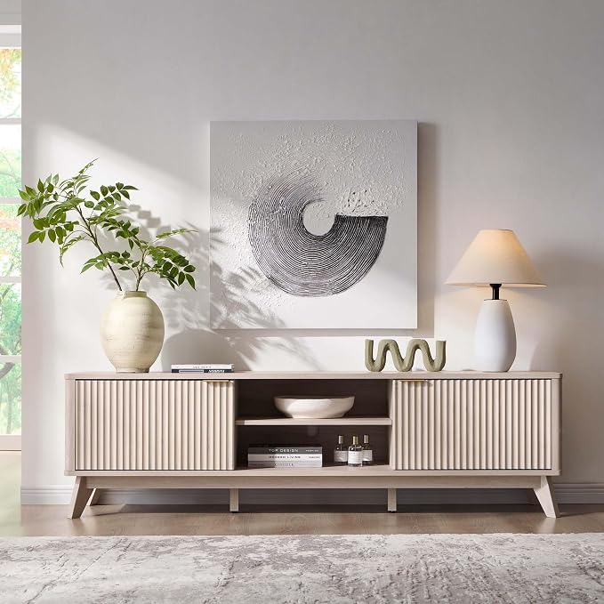 OKD 70" Mid Century Modern Fluted TV Stand, Entertainment Center, Media Console - Image 2