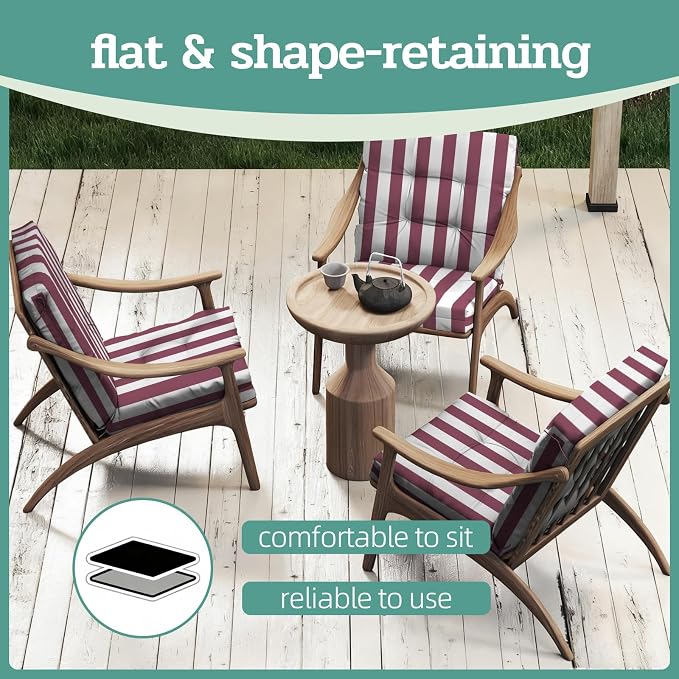 Outdoor Chair Cushion, High Back Soft Seat Pad, Indoor Outside Use, - Image 7