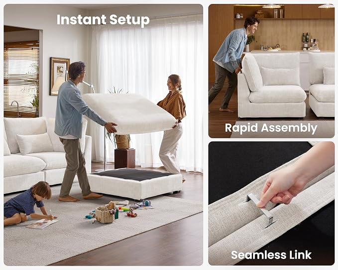 77" Oversized Chenille Couch Modular Sectional Sofa, Washable Cloud Couch - Image 7