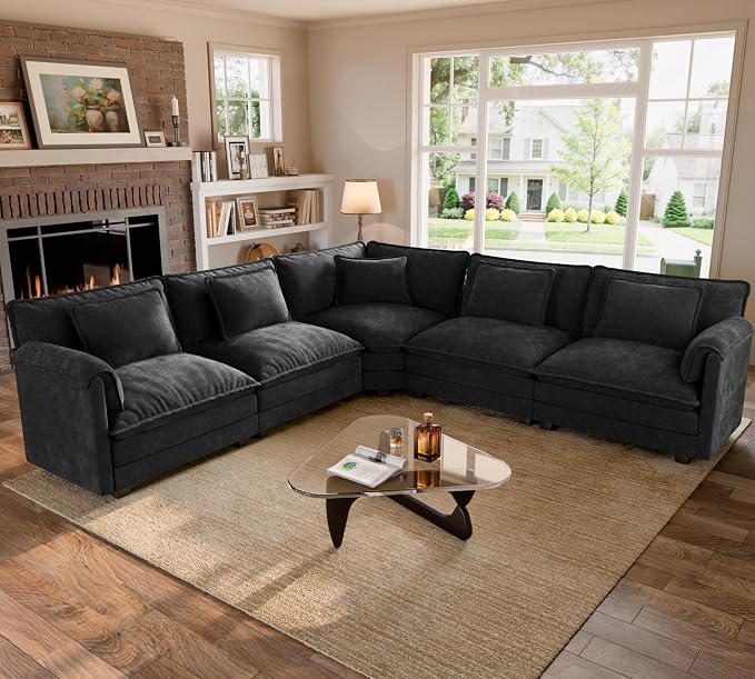 ELUCHANG 114" Oversized V-Shaped Cloud Couch Modular Sectional Sofa by ELUCHANG