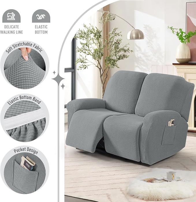 TAOCOCO Recliner Loveseat Slipcover, 6 Pieces Dual Recliner Sofa Covers - Image 3