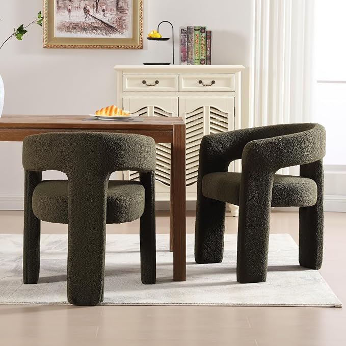 Modern Sherpa Barrel Dining Chair Upholstered Faux Fur Dining Room Chair - Image 7