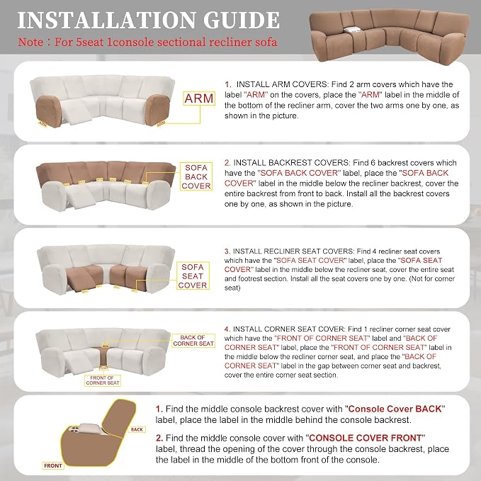 100% Waterproof Sectional Recliner Couch Covers - Image 7