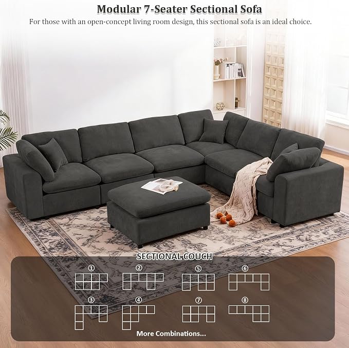Oversized Modular Sectional Sofa Couch, Large 7 Seater Corner Sofa Modern U - Image 3