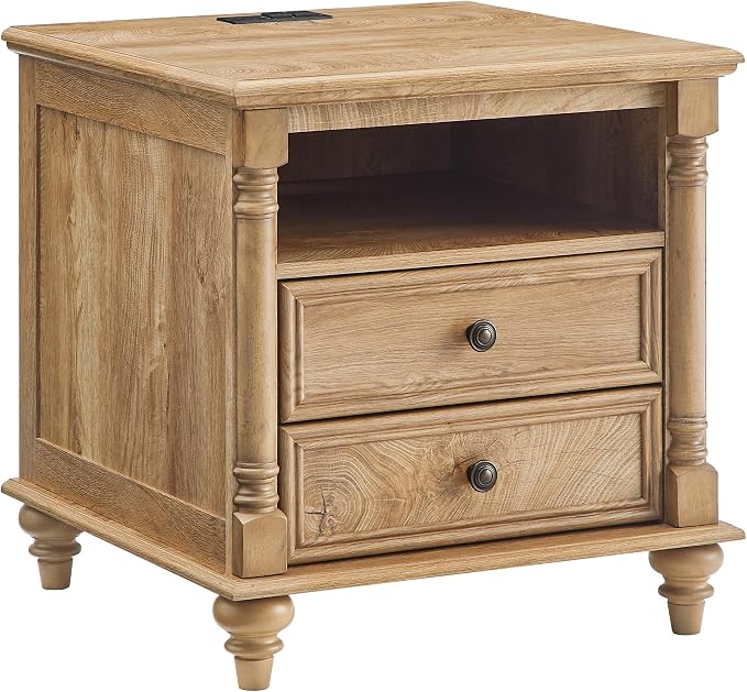 T4TREAM 24'' Farmhouse End Table w/4 Solid Wood Feet, Large 2 Drawers Wide Sofa - Image 7