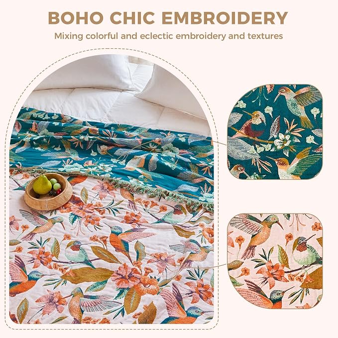 LUTBM Boho Throw Blanket for Bed Cotton Blankets Twin Size for Bedroom Living - Image 3