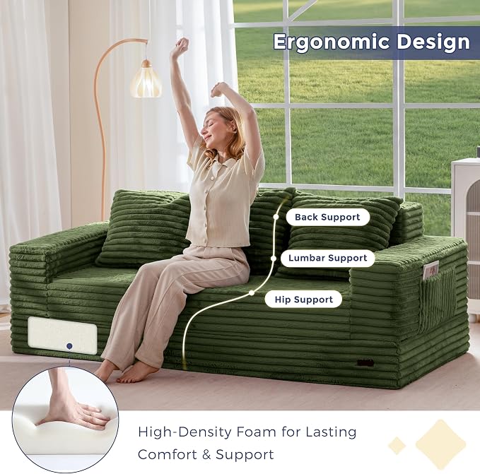 MAXYOYO Loveseat Sofa Bed, Striped Faux Fur Foldable Floor Sofa Couch in A Box - Image 6