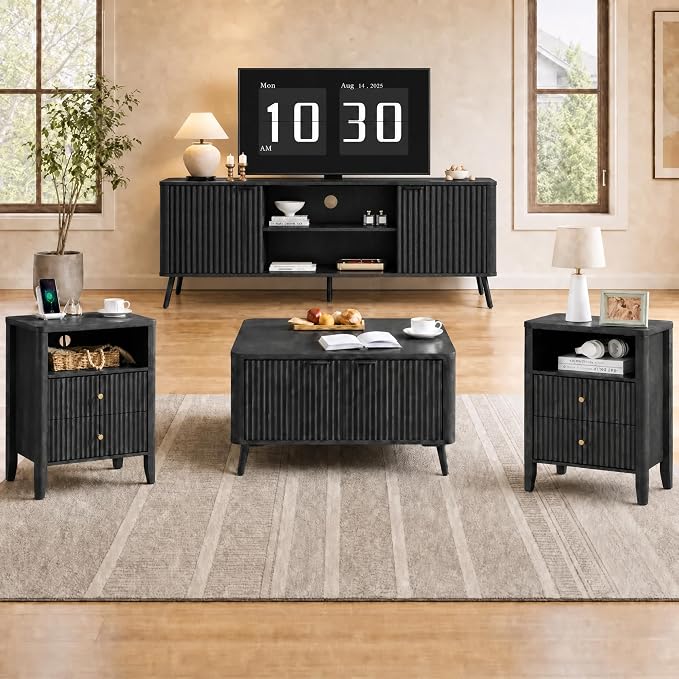 Fatmok 4-Piece Fluted Living Room Furniture Set, Lift Top Coffee Table by Fatmok