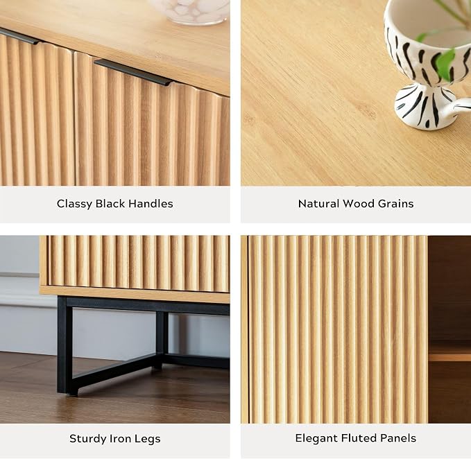 EYYTHUNG Fluted Storage Cabinets Set of 3, Sideboard Buffet Cabinets - Image 5