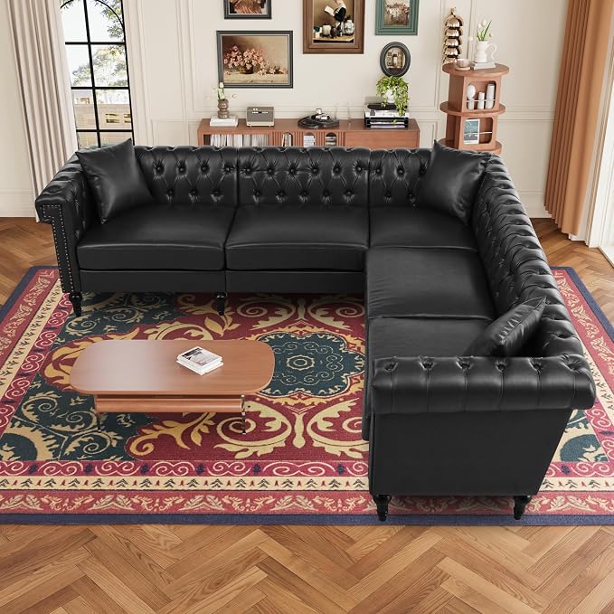KEIKI 99" L-Shaped Luxury PU Leather Chesterfield Sectional Sofa - Image 4