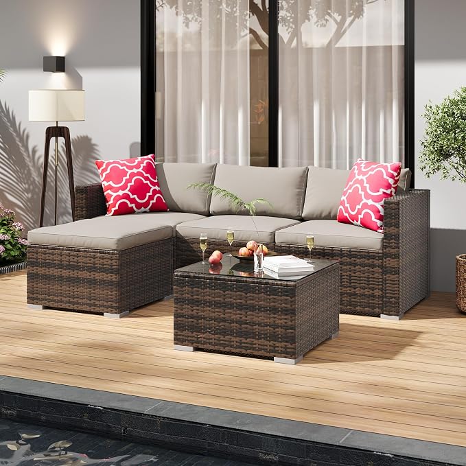 5-Piece Outdoor Sectional Sofa Set, All-Weather PE Rattan Patio Furniture - Image 5