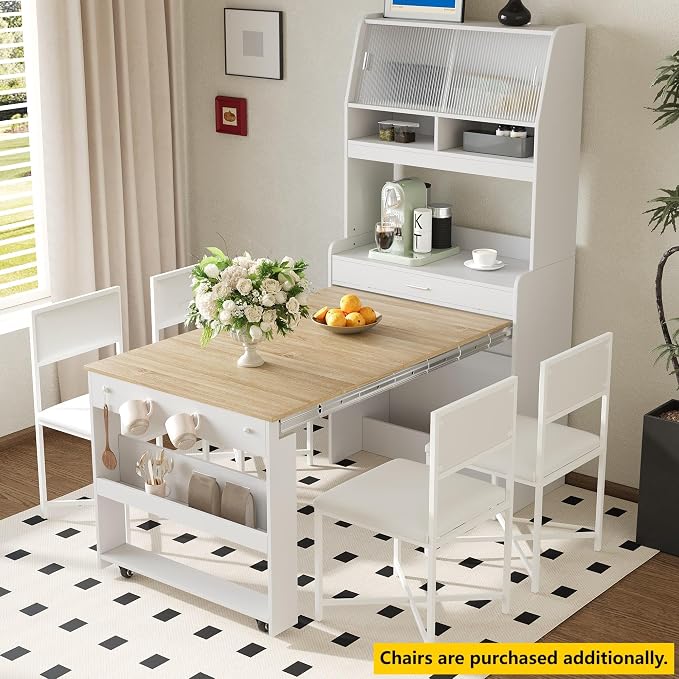 Compact Buffet with Hutch and Foldable Dining Table, 2-in-1 Buffet - Image 3