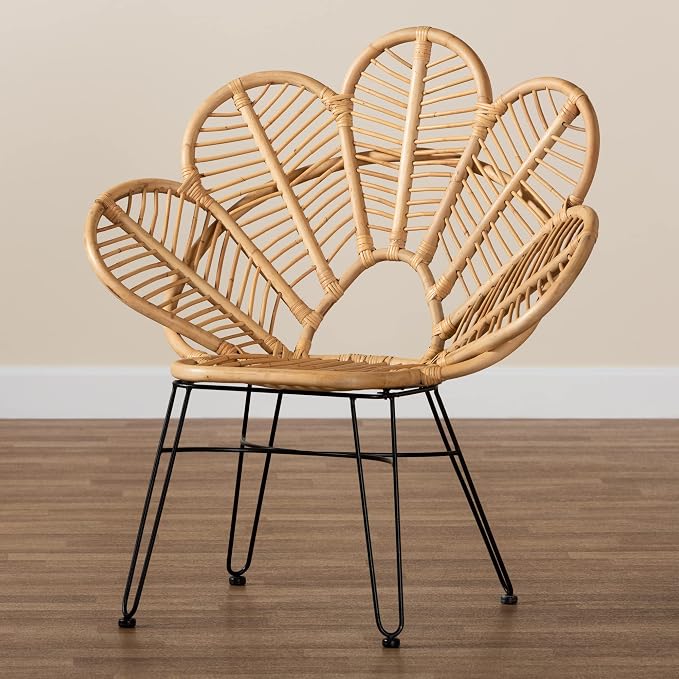 bali & pari Garan Modern Bohemian Natural Rattan and Black Metal Accent Chair - Image 10