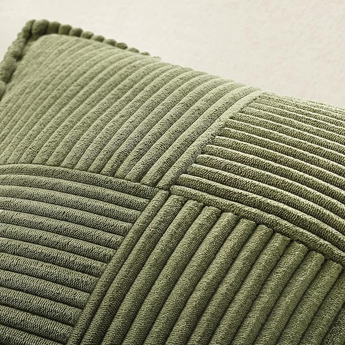 MIULEE Olive Green Corduroy Lumbar Pillow Covers 12x20 Inch 12x20 Inch - Image 5