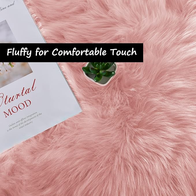 Goolela Pink Fluffy Fuzzy Furry Runner Rug 2X6 Light Pink Faux Sheepskin Fur Rug - Image 5
