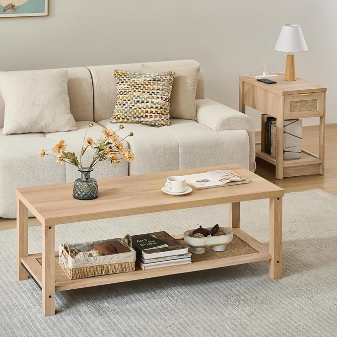Lerliuo Boho Coffee Tables for Living Room, Rattan Center Table - Image 6