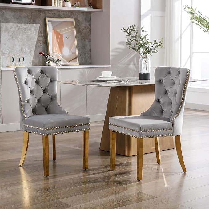 KCC Velvet Dining Chairs Set of 4, Upholstered High-end Tufted Dining Chair - Image 9