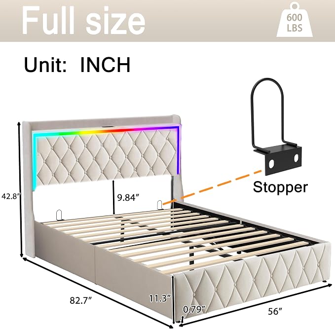 Modern Multi-Color LED Light Full Bed Frame - Image 2