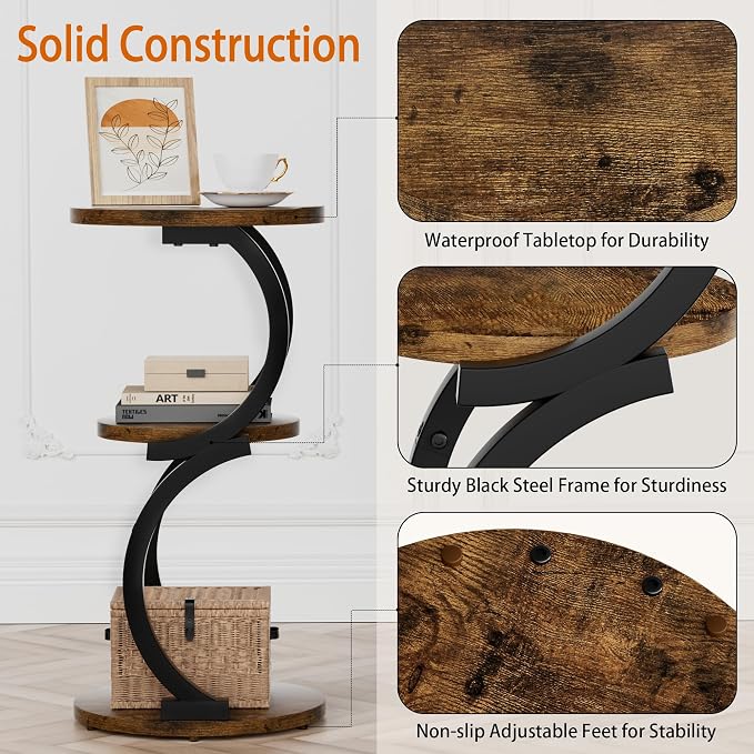 Small Side Table, 3-Tier Round End Table - Image 5
