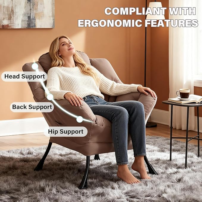 MBOOYOME Lazy Chair, Modern Soft Reading Chair Accent Contemporary Sofa Chair - Image 4