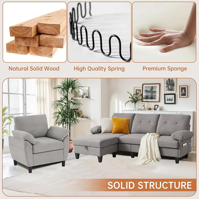2 Piece Sectional Sofa Set, 3 Seat L Shaped Couches - Image 3