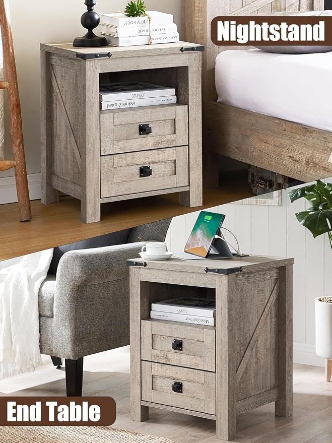 T4TREAM Farmhouse Nightstand Set of 2, Rustic End Table - Image 7