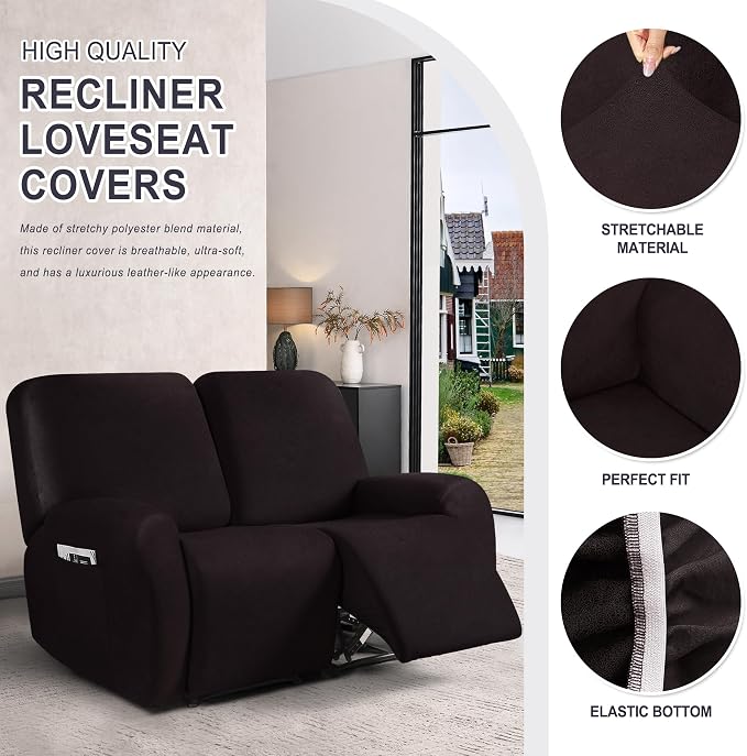 ANARACHON Leather Look Loveseat Recliner Cover, 6-Pieces Stretch Dual Recliner - Image 4