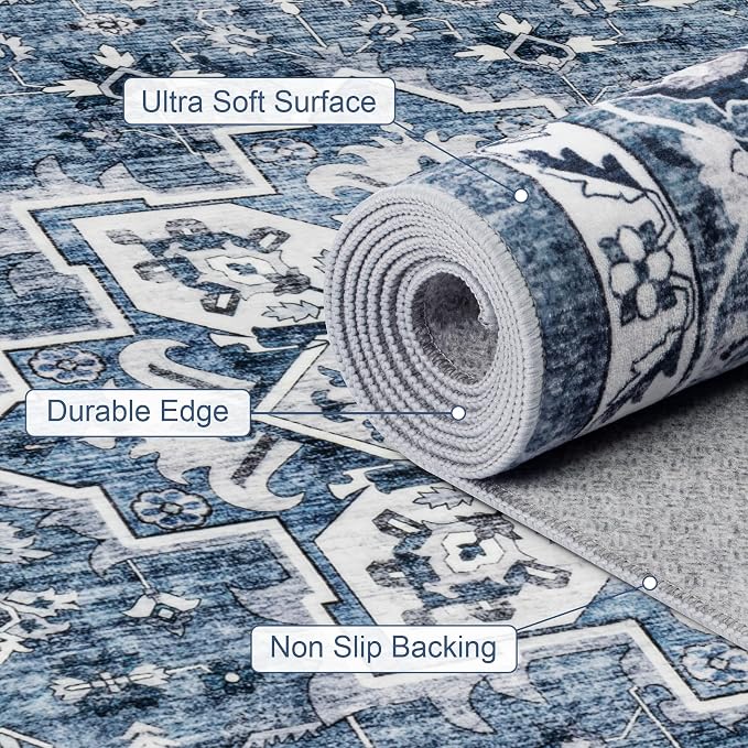 6x9 Area Rugs Living Room Rug: Washable Vintage Boho Medallion Rug No Slip - Image 7