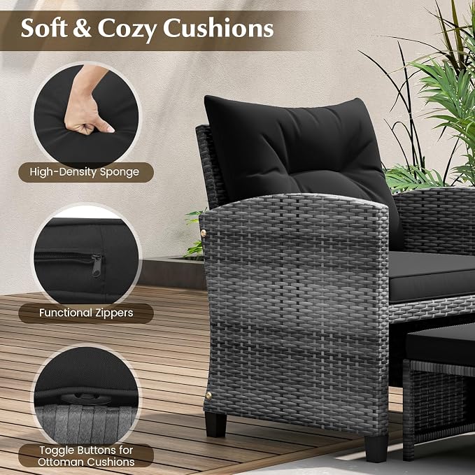 Tangkula 5 Pieces Patio Conversation Set, PE Wicker Rattan Outdoor Furniture Set - Image 5
