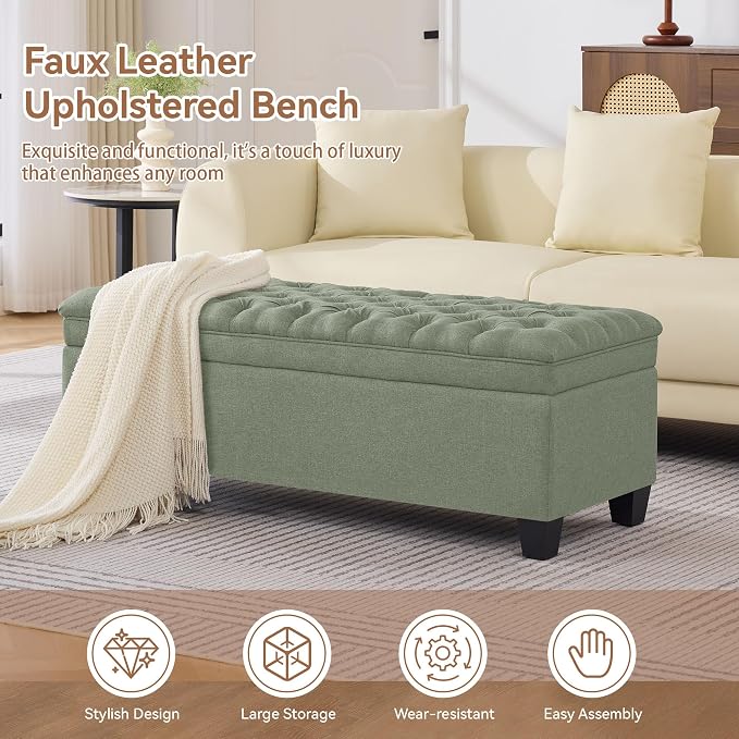 WUTUTUEE 50" Fabric Storage Ottoman Bench, Upholstered Rectangle End of Bed - Image 6