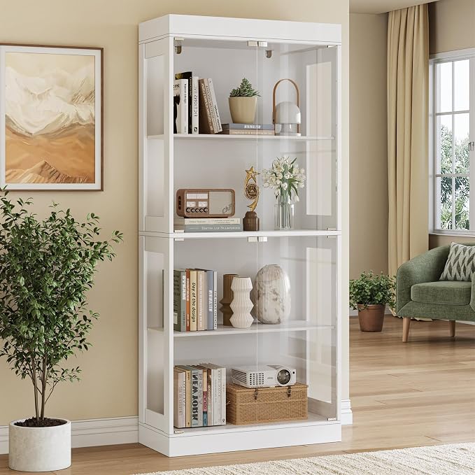 70.1" Display Cabinet with Glass Doors, 4-Tier Curio Cabinet by ukaocai