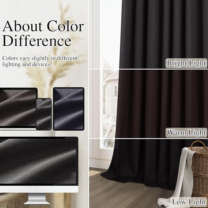 Guken Black 100% Blackout Curtains 108 Inch Length 2 Panels Set - Image 7