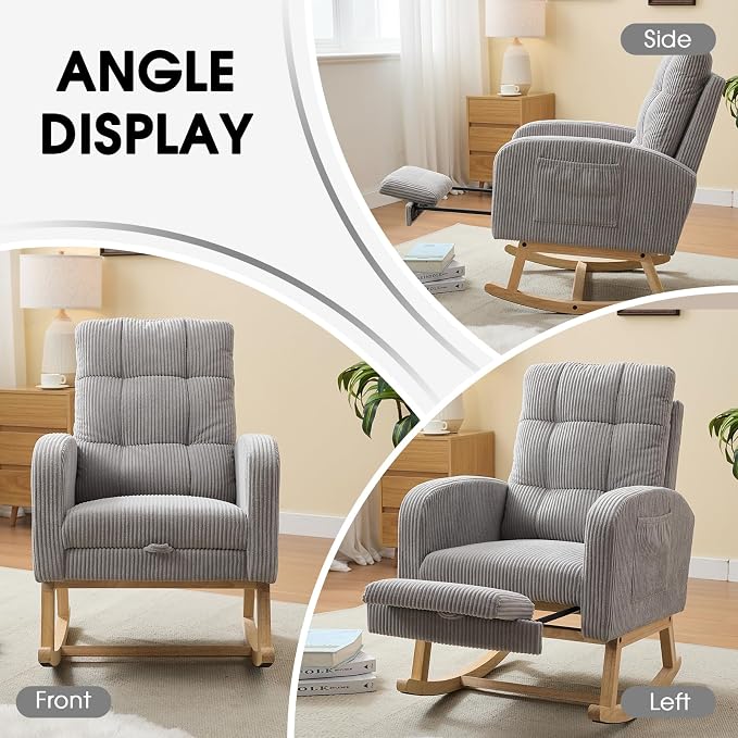 NIOIIKIT Nursery Rocking Chair, Corduroy Upholstered Rocking Chair - Image 8