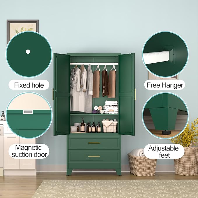 erosoei Metal Armoire Wardrobe Closet, 71 "Metal Clothing Storage Cabinet - Image 4