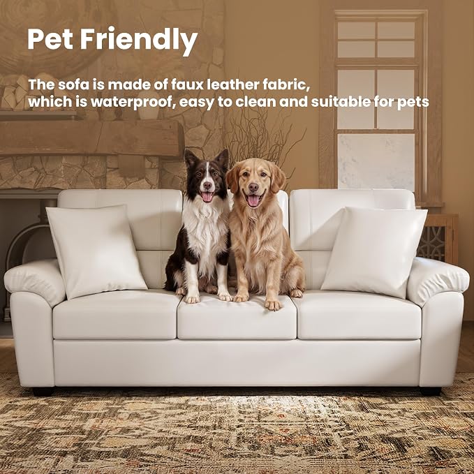 Morden Fort Faux Leather Sofa Couch, Modern Luxury Furniture - Image 7