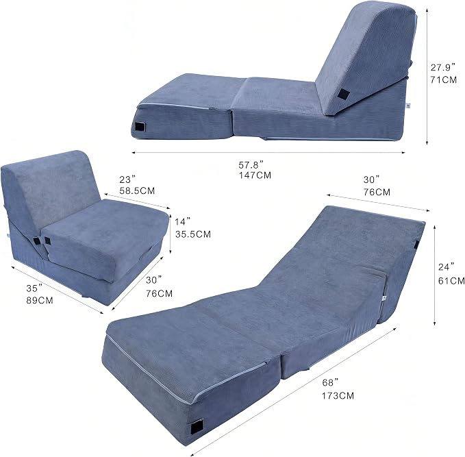 jela Luxury Corduroy Indoor Chaise Lounge, Foldable Sofa Bed Chair - Image 2