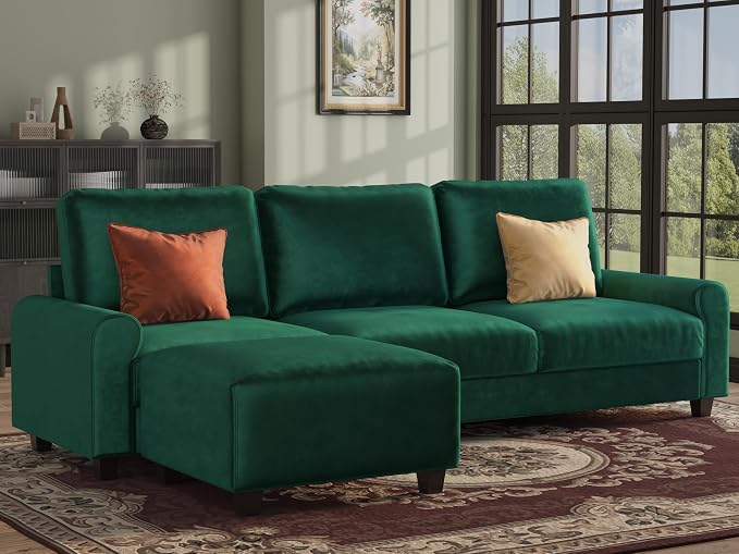 EASE MOOSE Large Seat Velvet L-Shaped Sofa, Soft 4 Seat Couch - Image 3