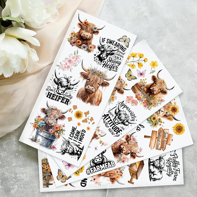4 Sheets Rub on Transfers for Crafts, Highland Cattle Furniture Transfers for - Image 5