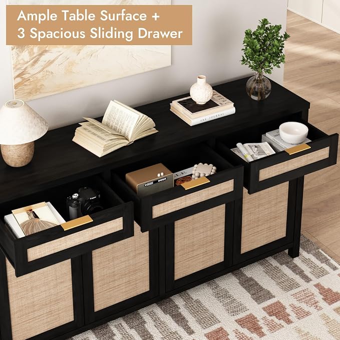 HOKYHOKY Rattan Sideboard Buffet Cabinet, Boho Storage Cabinet - Image 4