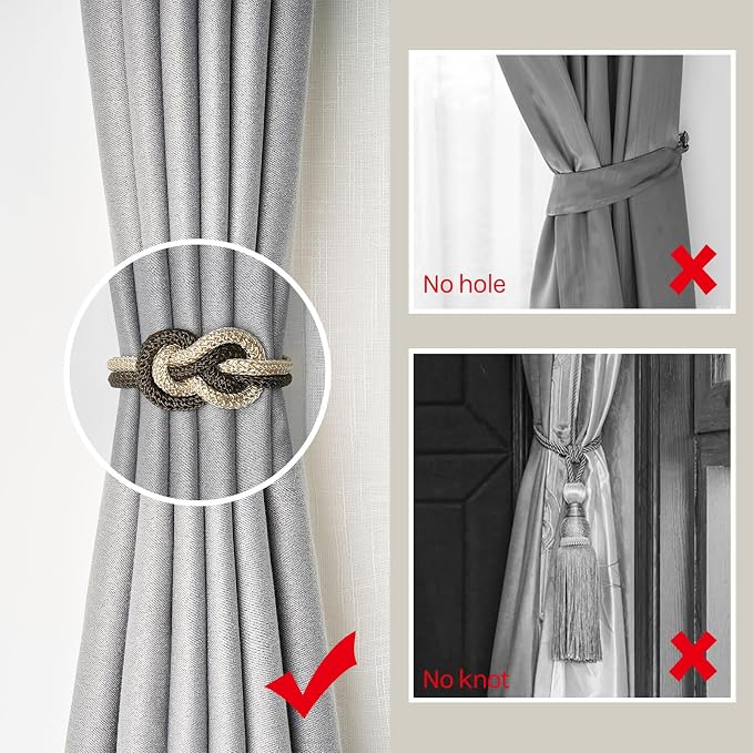 NICEEC 2 Pack Mini Magnetic Curtain Tiebacks Nordic Simple Style Drape Tie - Image 2