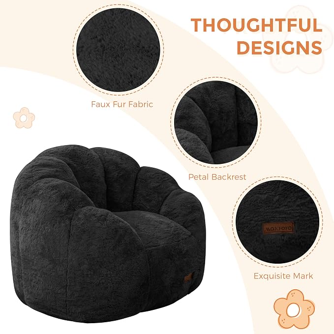 MAXYOYO Kids Bean Bag Chair, Floral Shaped Bean Bag Sofa, Plush Faux Fur - Image 7