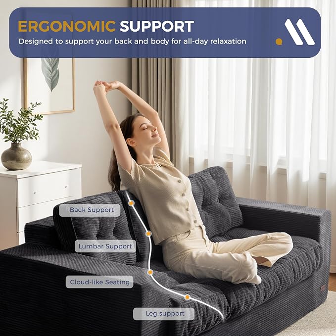 MAXYOYO Oversized Loveseat Sofa Couch, Upholstered Bean Bag Chair Cloud 3-Seat - Image 7