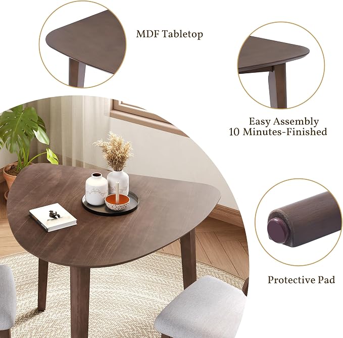 P PURLOVE Modern 3 Piece Table Set, Triangular Table and 2 Curved Wood Chairs - Image 5