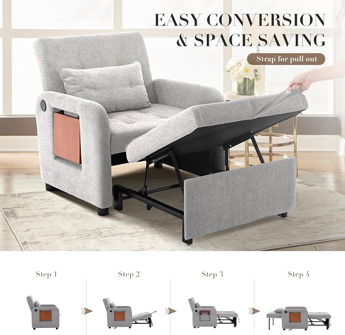 Convertible Sleeper Chair-Fabric Futon Sofa Bed, Single Sleeper Sofa, Small - Image 6