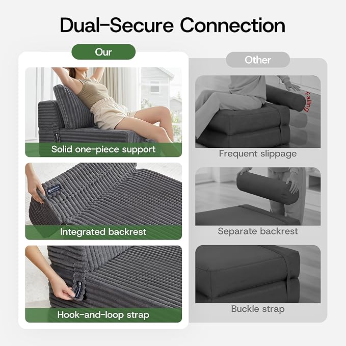 4-in-1 Folding Sofa Bed Convertible Boneless Sleeper Chair Couch Foldable - Image 6