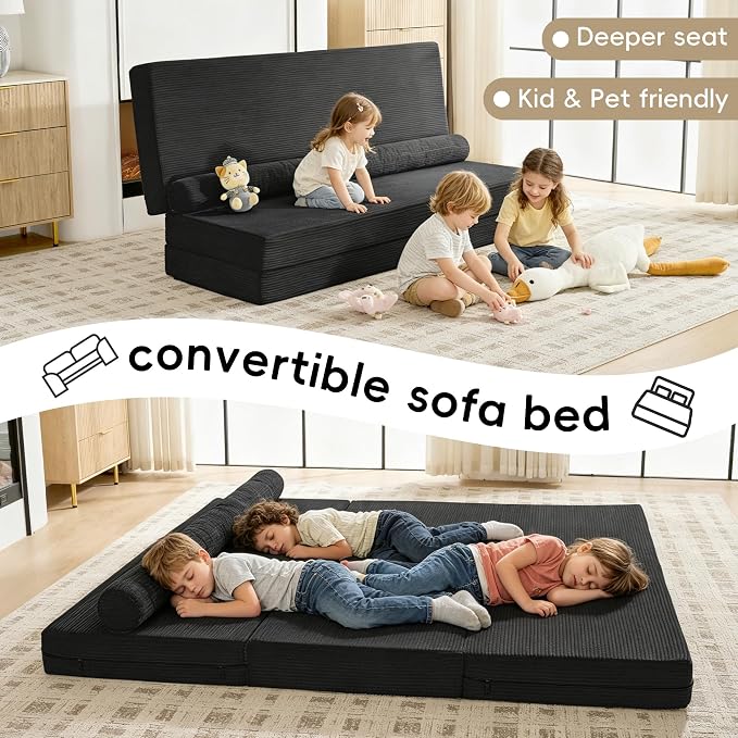 78" Boneless Couch, 5-in-1 Convertible Sofa Bed Tri Folding Mattress - Image 3