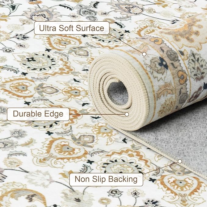 4x6 Area Rugs for Living Room: Washable Rug Soft Vintage Boho Carpet Indoor - Image 8